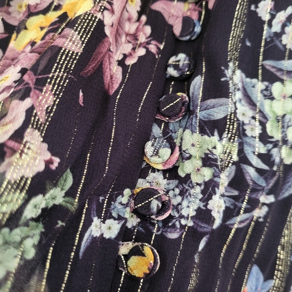 Anthro | Vineet Bahl Vivieene Metallic Blouse Floral Embroidered Bell Sleeve XS - Picture 10 of 14